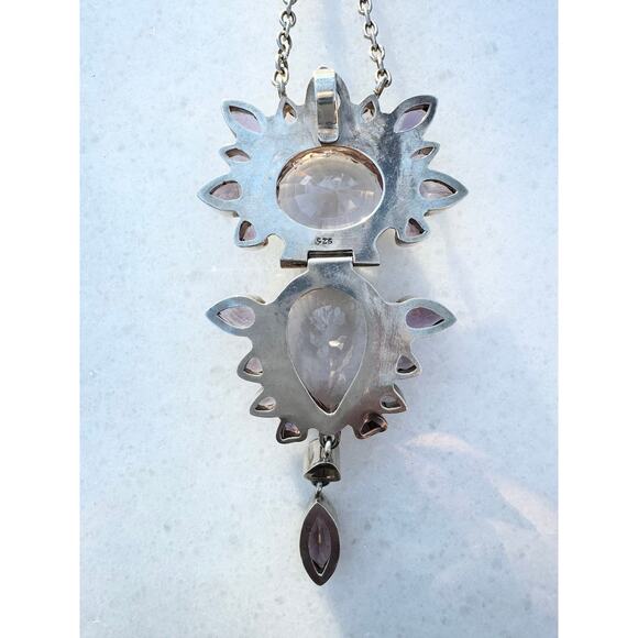 Pink Amethyst Hand Forged Sterling Silver Statement Necklace 18.5” drop. - Picture 7 of 11